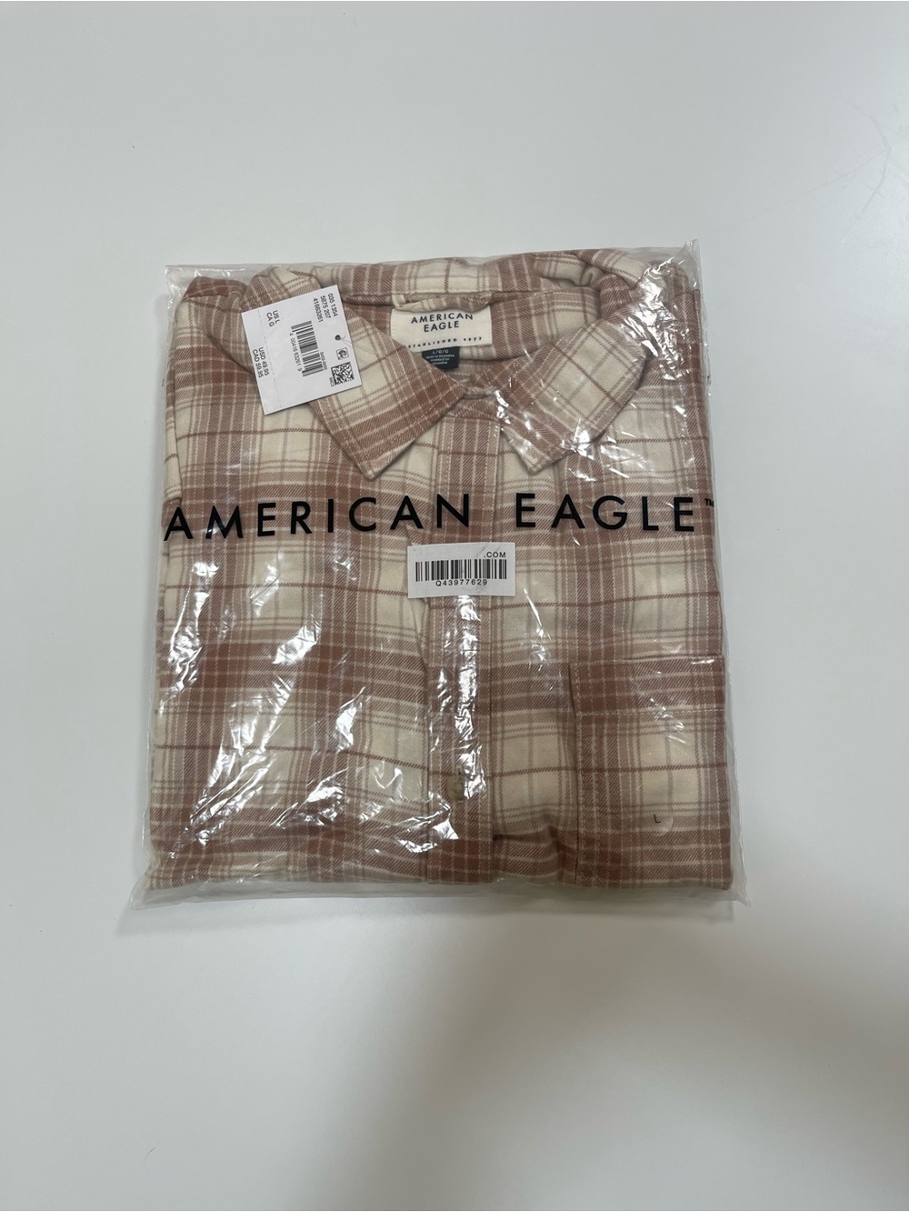 🤎 American Eagle NWT Plaid Button-Up Shirt Size L – Still in Original Bag